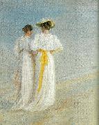 Michael Ancher sommeraften pa skagen sonderstrand, anna ancher og marie kroyer china oil painting reproduction